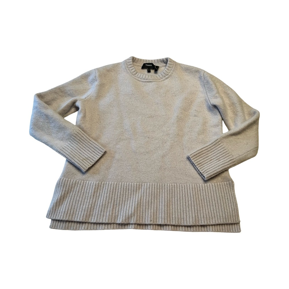 Theory Womens‎ Hi Low Crew Soft Cashmere Sweater Light Gray Small